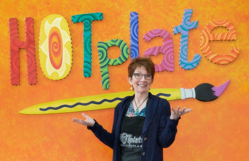 Sue Kensington has been running the fun themed Hotplate Pottery & Art Studio in Marquette, MI for the past 4 years. (MarquetteMagazine.com photo by Ron Caspi)
